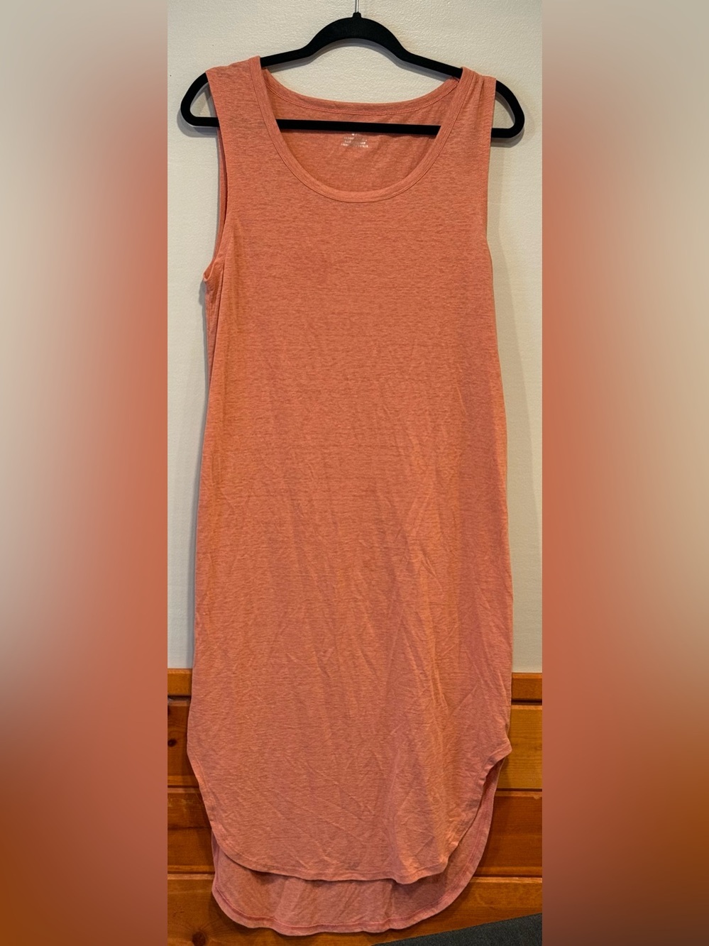 Aerie Distressed Slub Knit Midi Tank Dress Coral Orange Curved Hem Size M